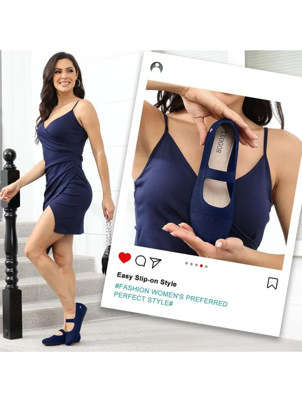 Women's Knit Blue Micro Fiber Comfortable Round Toe Flats Slip on Casual Shoes